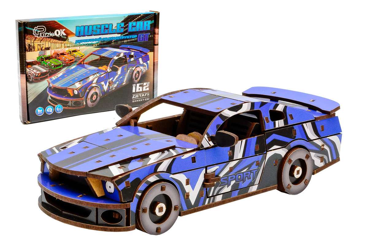Дерев'яний 3D конструктор Muscle car GT (синя)