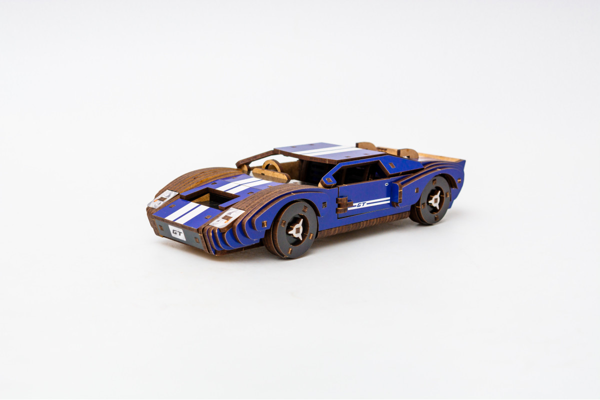 Дерев’яний 3D конструктор "Fast car Gt" синій