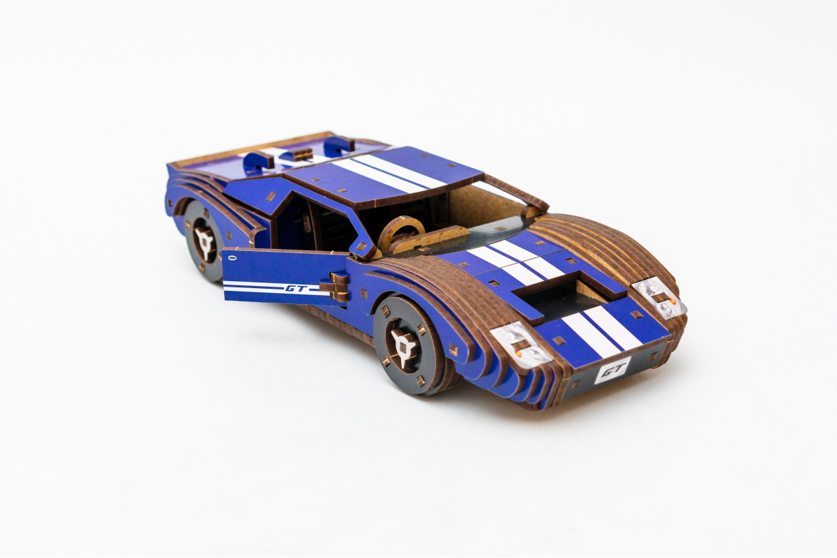 Дерев’яний 3D конструктор "Fast car Gt" синій