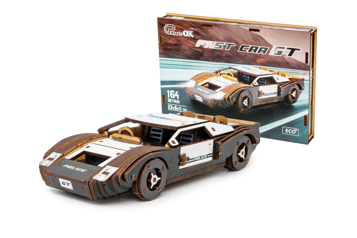 Дерев’яний 3D конструктор "Fast car Gt" білий