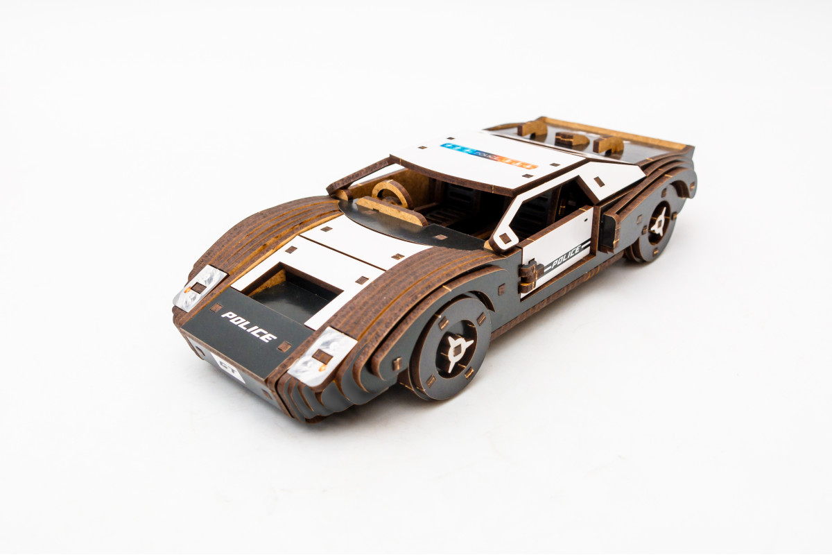 Дерев’яний 3D конструктор "Fast car Gt" білий