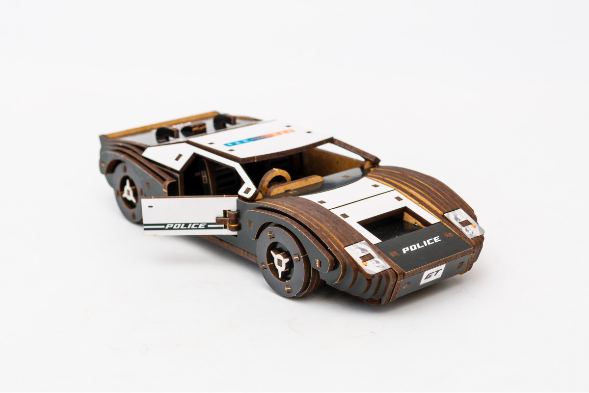 Дерев’яний 3D конструктор "Fast car Gt" білий