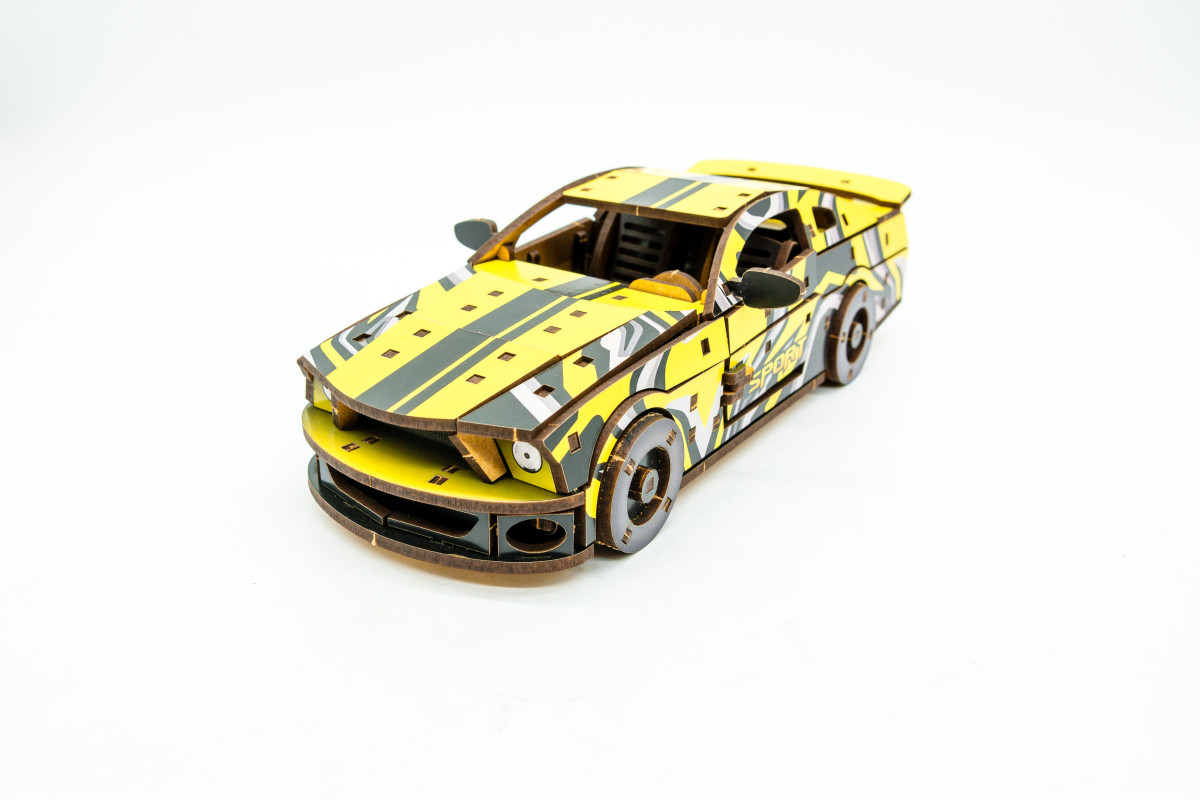 Дерев'яний 3D конструктор Muscle car GT (жовта)