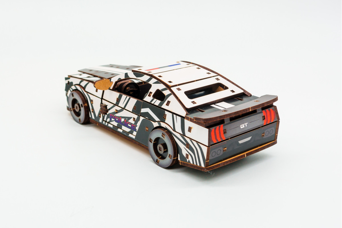 Дерев'яний 3D конструктор Muscle car GT (біла) в картонній упаковці
