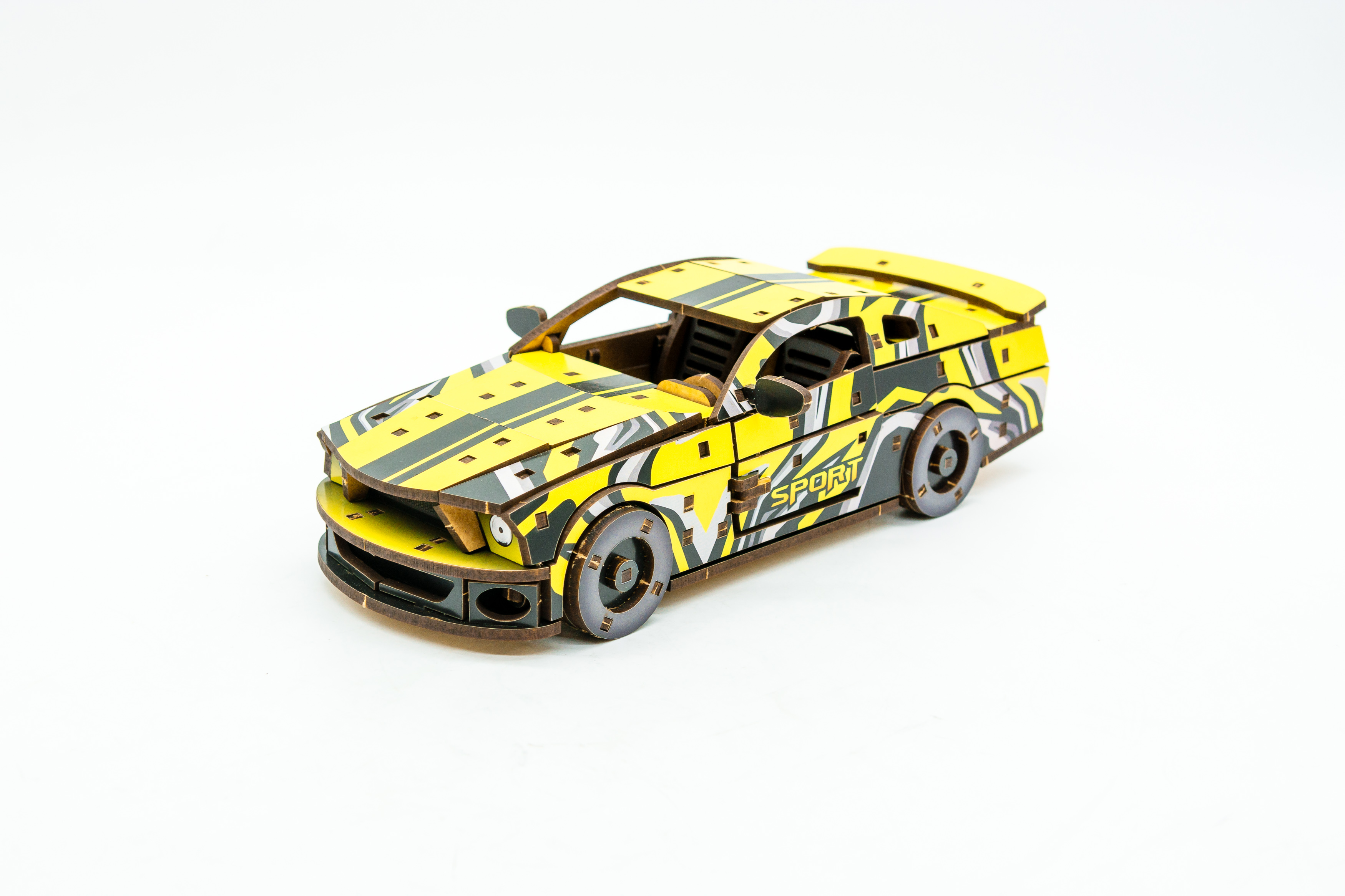 Дерев'яний 3D конструктор Muscle car GT (жовта)
