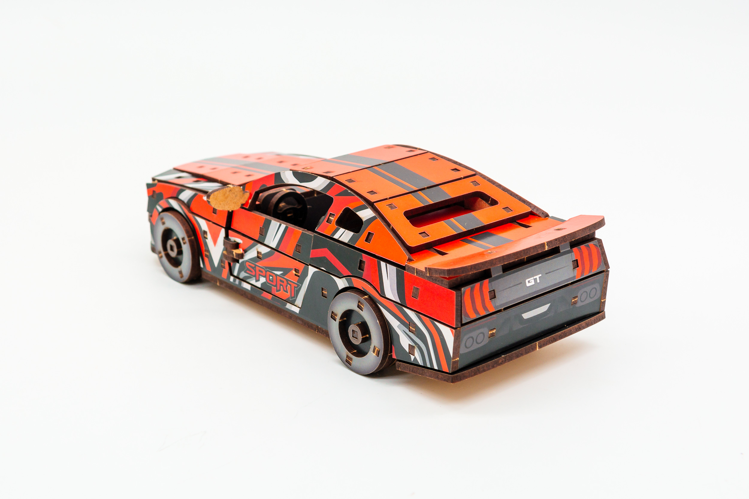 Дерев'яний 3D конструктор Muscle car GT (червона) в картонній упаковці